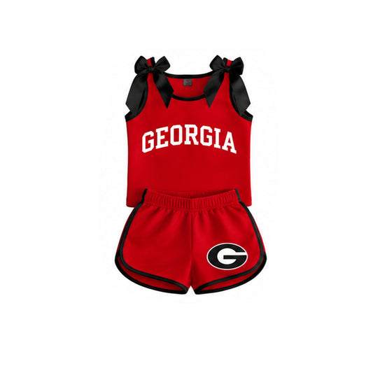 7.4 GSSO3834 Preorder Girls Georgis Black Bow Red Strap Tank & Red Shorts 2 Piece Vinyl Outfit