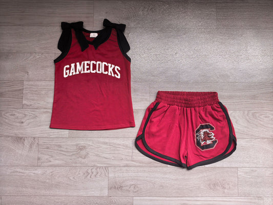 7.4 GSSO3835 Preorder Girls Gamecocks Black Bow Dark Red Strap Tank &  Shorts 2 Piece Vinyl Outfit