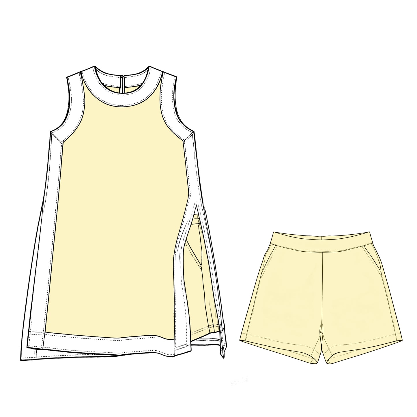 7.11 Preorder Kids Girls Light Yellow Sleeveless Active Dress +Shorts