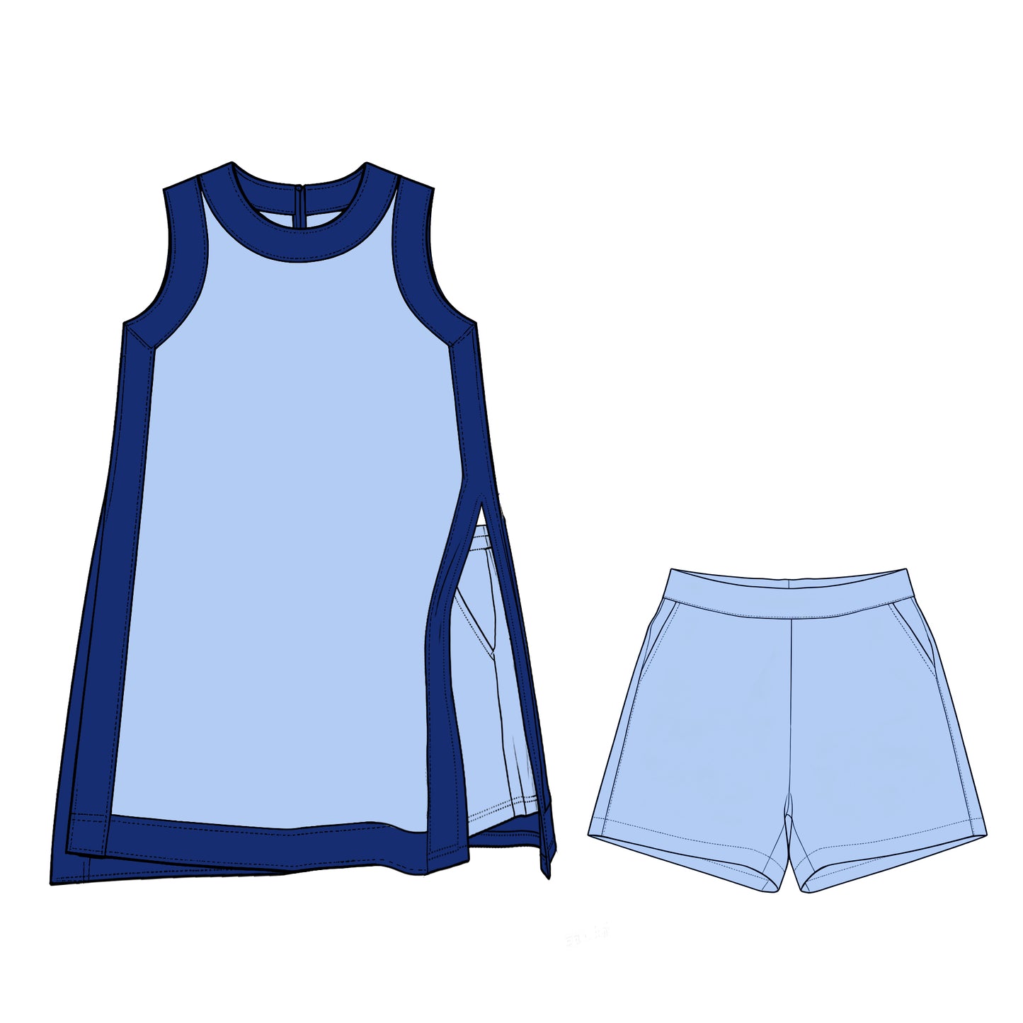 7.11 Preorder Kids Girls Light Blue Sleeveless Active Dress +Shorts ）