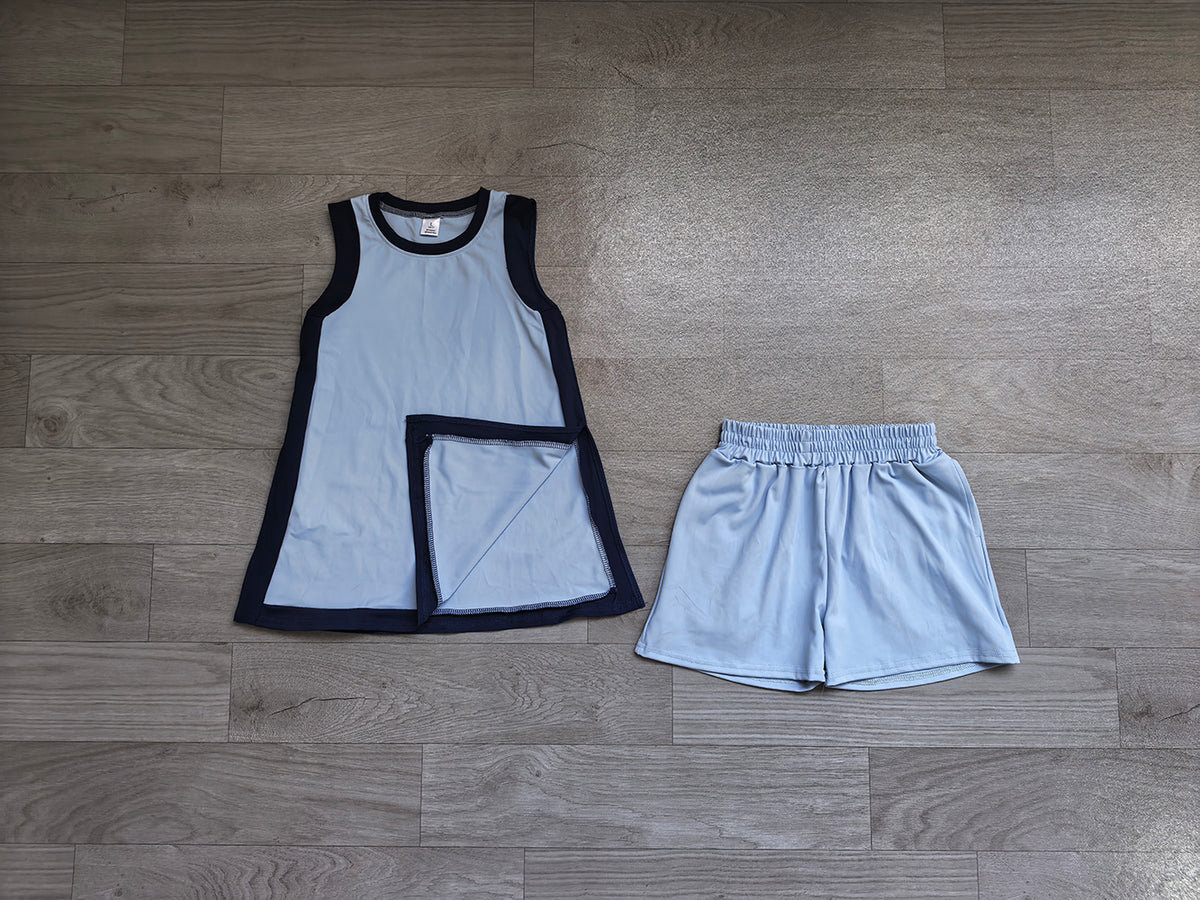 GSSO3847 Preorder Kids Girls Light Blue Sleeveless Active Dress +Shorts ）