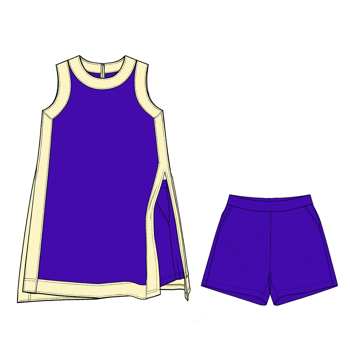 7.11 Preorder Kids Girls Purple Yellow Sleeveless Active Dress +Shorts
