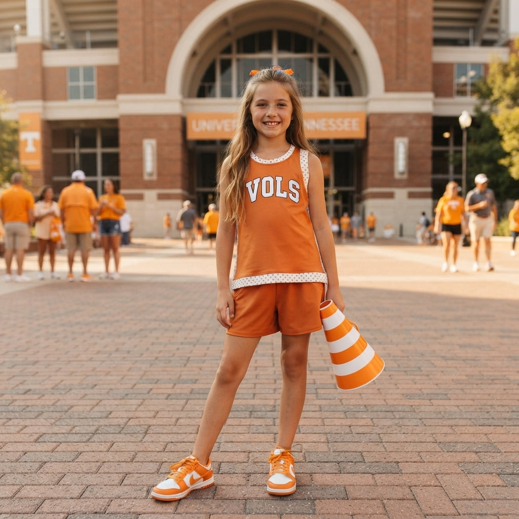 GSSO3852 VOLS Vinyl Teams Tennessee Orange Sleeveless Top Shorts Girls Summer Yoga Clothes Set