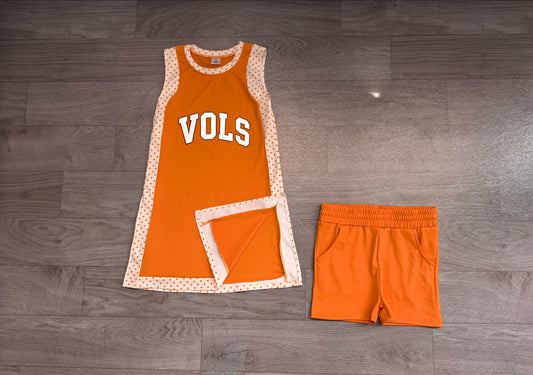 7.25 GSSO3852 Preorder Teams Orange VOLS Sleeveless Top Shorts Girls Summer Yoga Clothes Set