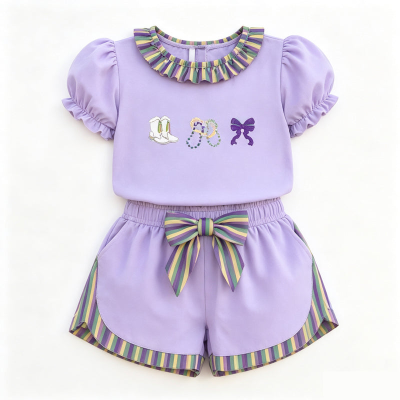 9.2GSSO3861  Preorder Toddler Girls Mardi Gras  Shorts Outfit