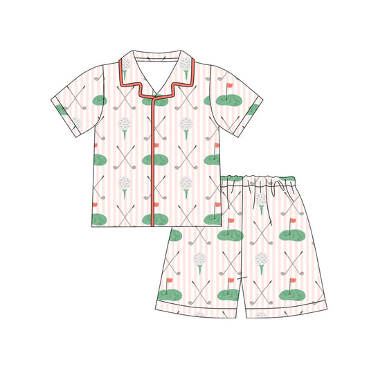 10.1 Preorder GSSO3867 Baby Girls Golf Print Button Short Sleeve Pajama Set
