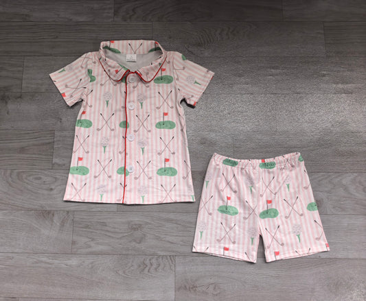 10.1 Preorder GSSO3867 Baby Girls Golf Print Button Short Sleeve Pajama Set