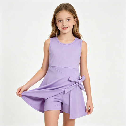 Toddler Baby Girls lavender Sleeveless Active Zipper Dress With Bow