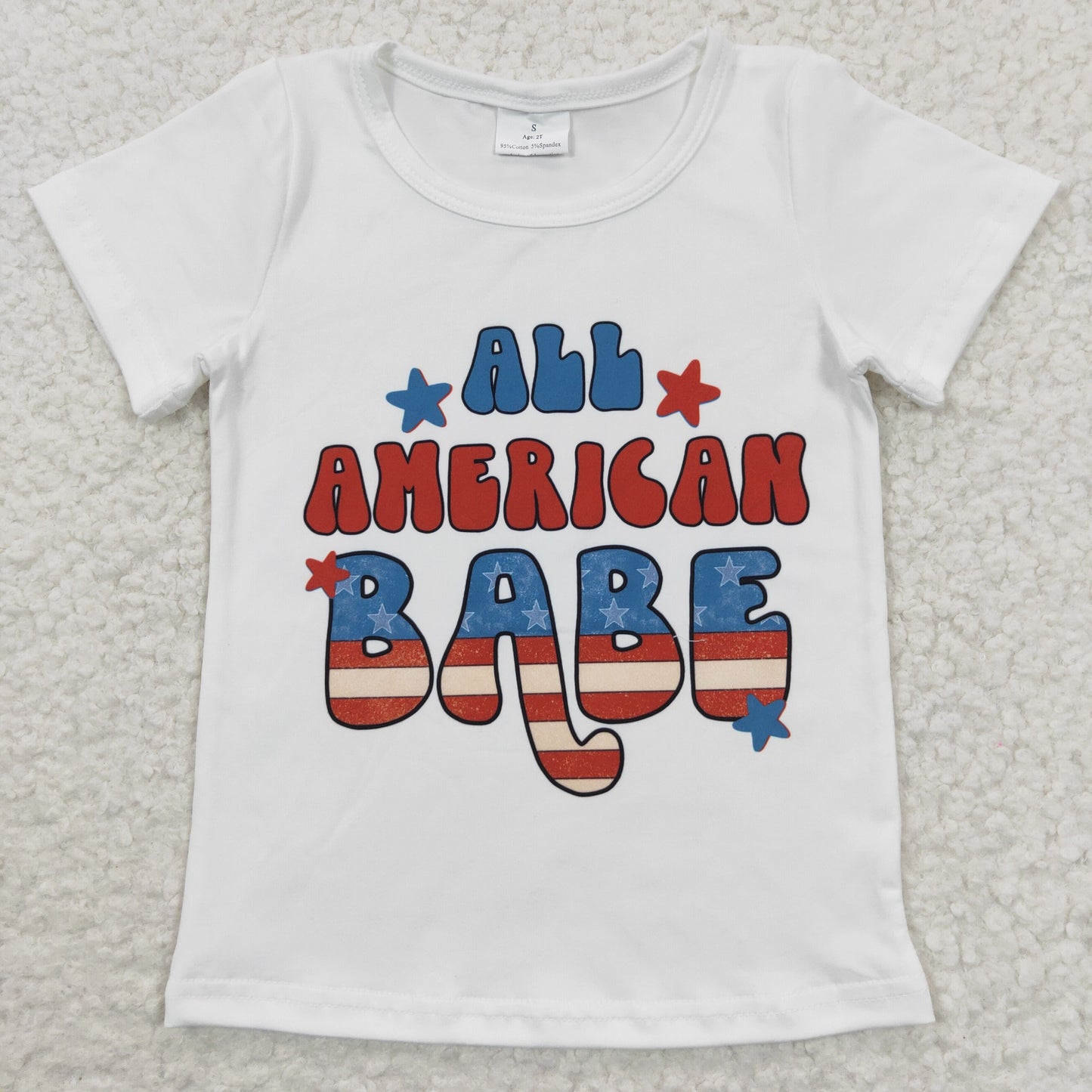 GT0179  ALL AMERICAN BABE Stars Print Kids 4th of July Tee Shirts Top