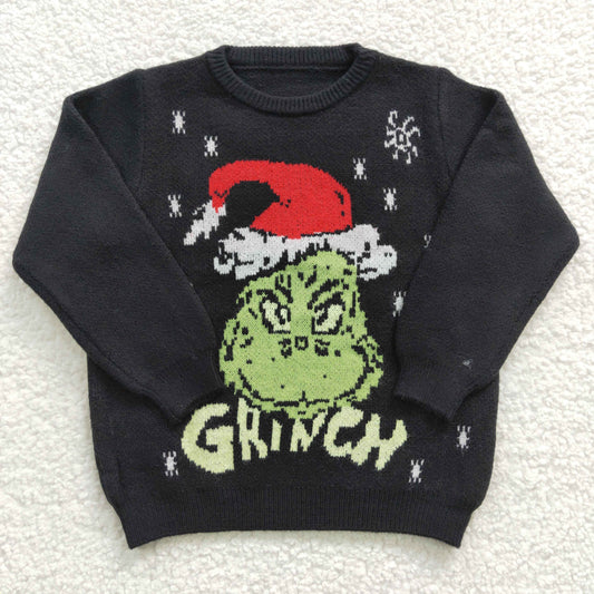 GT0188 Green Frog Smiling Black Girls Christmas Long Sleeve Sweaters Top