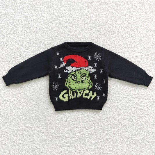 GT0188 Green Frog Smiling Black Girls Christmas Long Sleeve Sweaters Top
