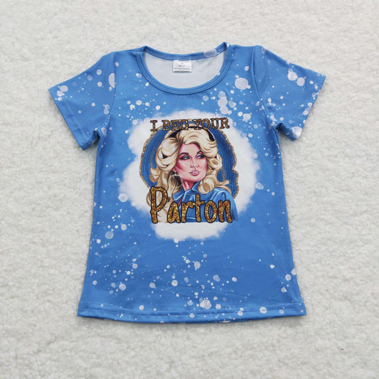 GT0213 Singer Doll* Blue Print Girls Shorts Sleeve Tee Shirts Top