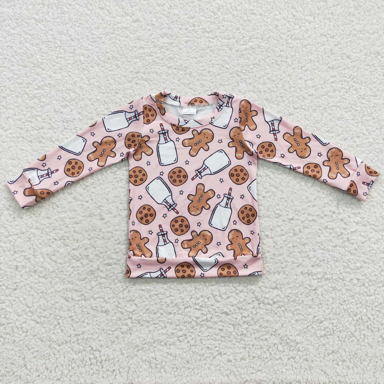 GT0220 Gingerbread Cookies Milk Print Girls Christmas Tee Shirts Top