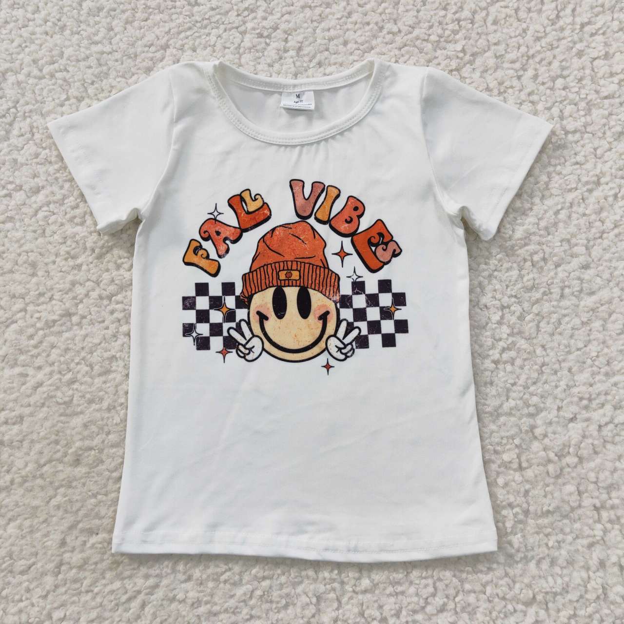 GT0278 FALL VIBES Smiling Print Kids Tee Shirts Top