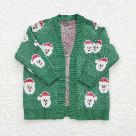 GT0357 Santa Green Girls Christmas Long Sleeve Sweaters Cardigans