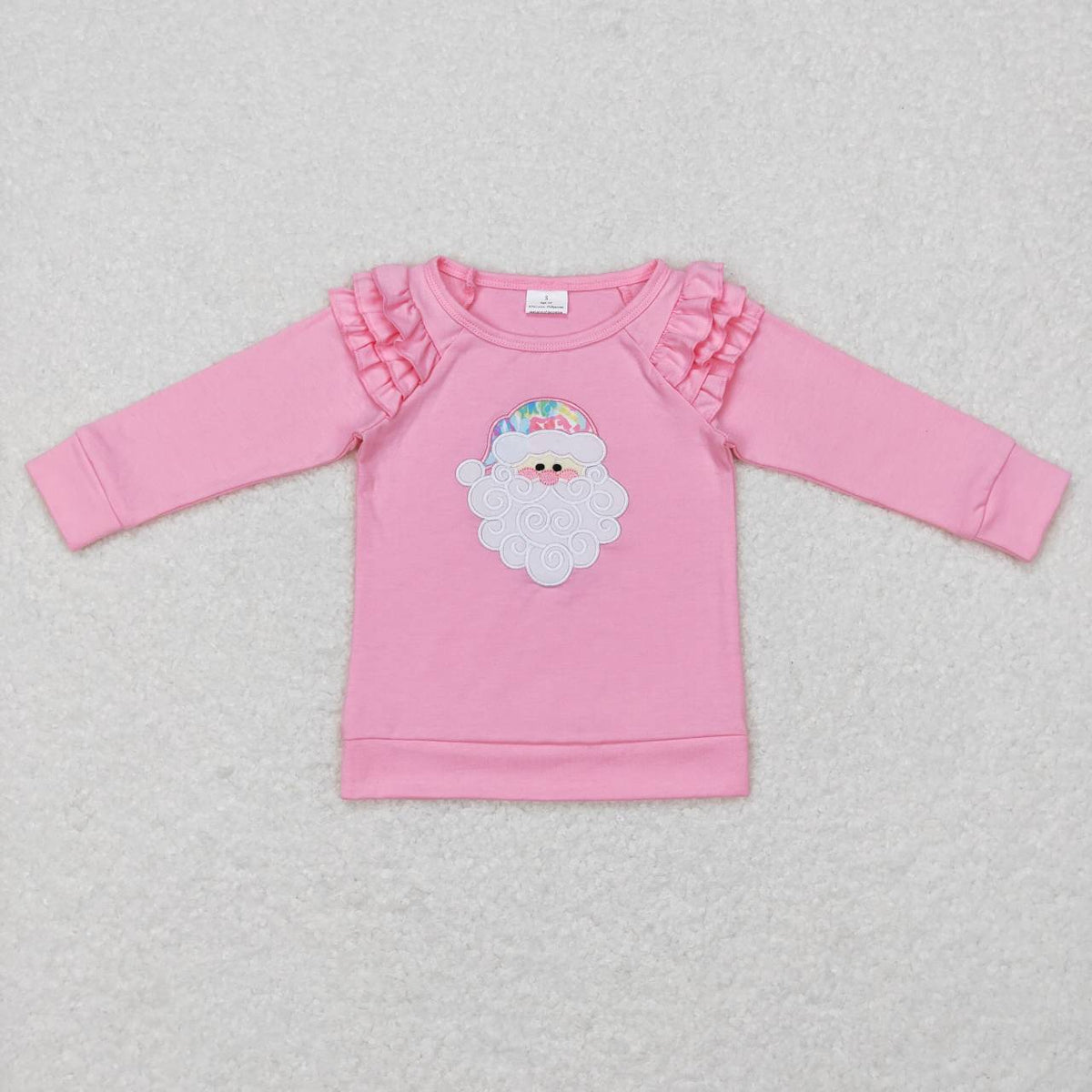 GT0369 Santa Embroidery Pink Cotton Girls Christmas Tee Shirts Top