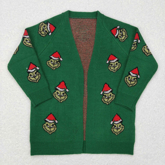 GT0371 Green Frog Girls Christmas Long Sleeve Sweaters Cardigans
