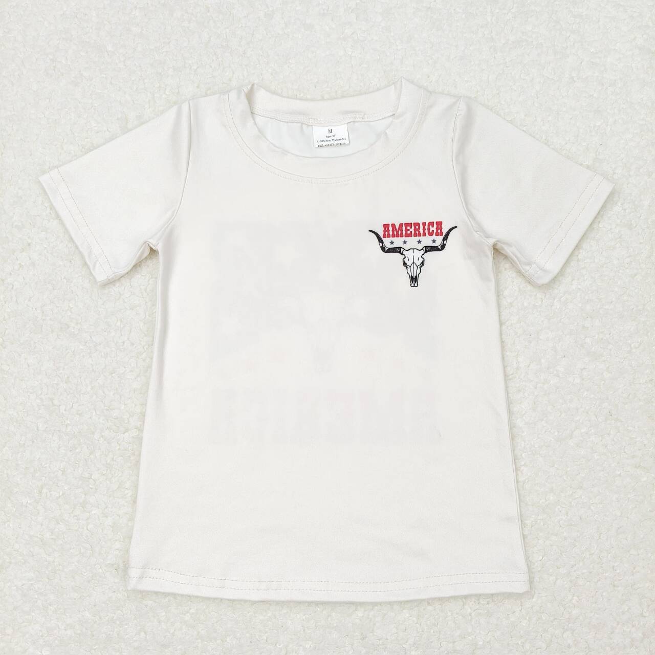 GT0465 Cow Skull Stars American Baby 4th of July Tee Shirts Top