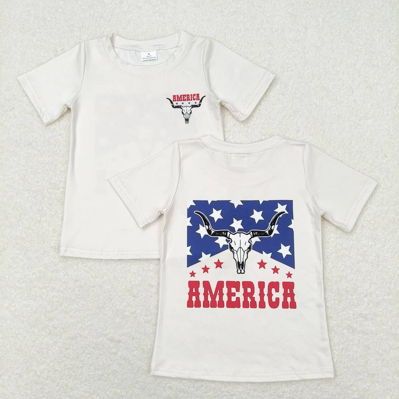 GT0465 Cow Skull Stars American Baby 4th of July Tee Shirts Top