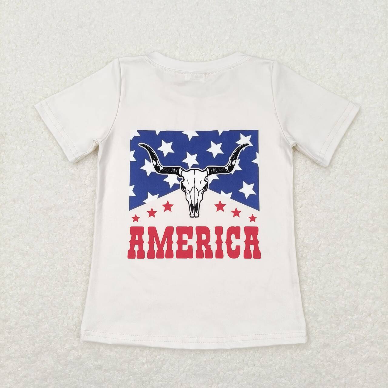 GT0465 Cow Skull Stars American Baby 4th of July Tee Shirts Top