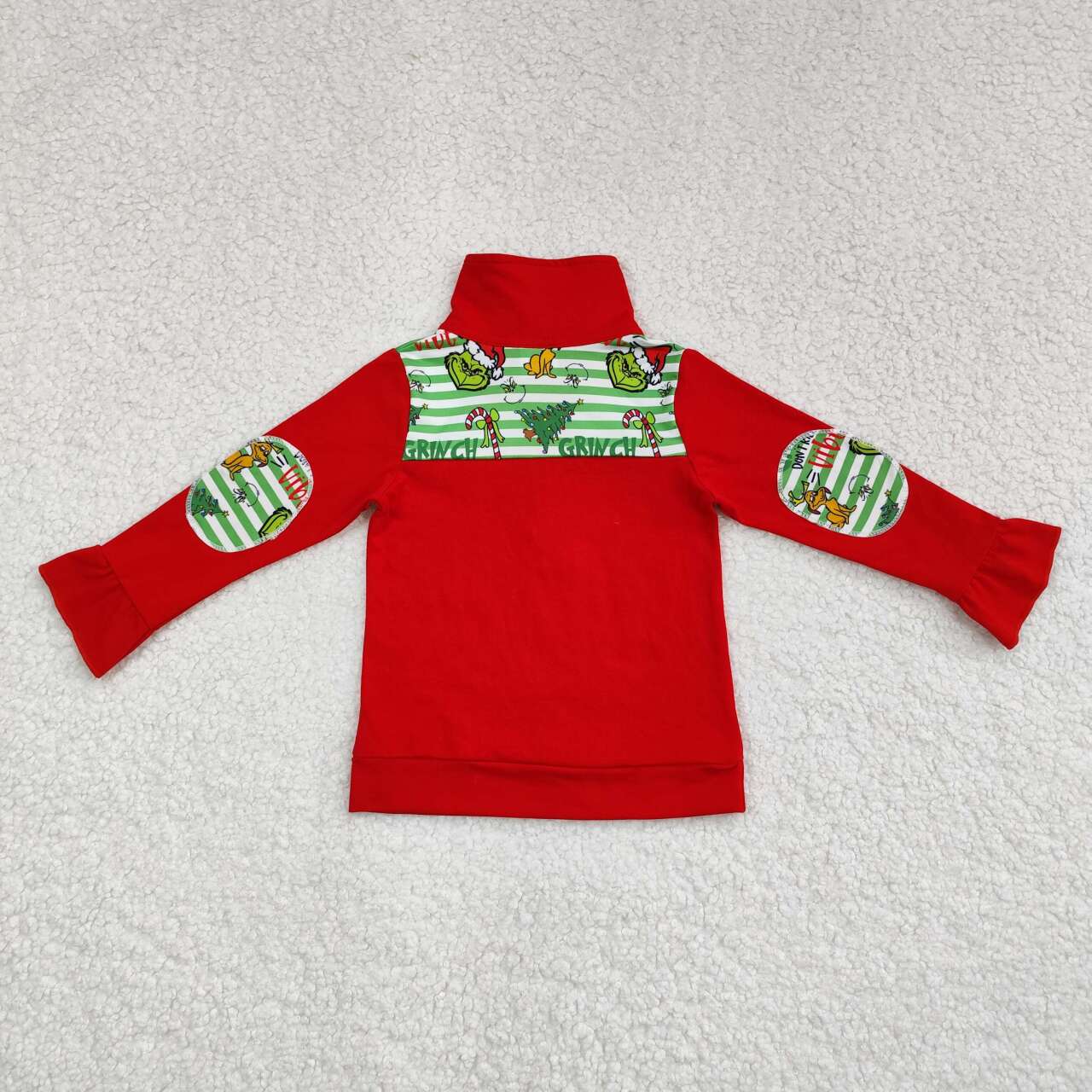 GT0611 Green Frog Stripes Print Girls Christmas Zipper Pullovers Top