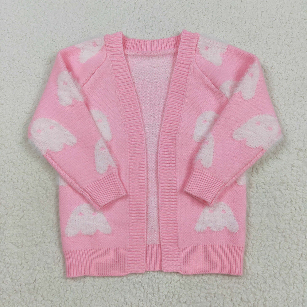 GT0650 Ghost Pink Girls Halloween Long Sleeve Sweaters Cardigans
