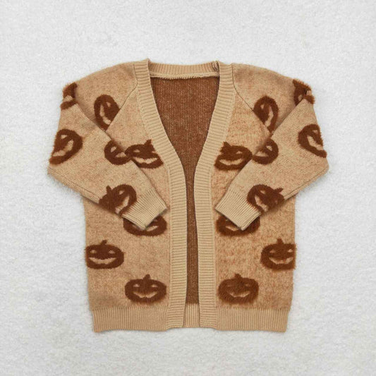 GT0651 Pumpkin Brown Girls Halloween Long Sleeve Sweaters Cardigans