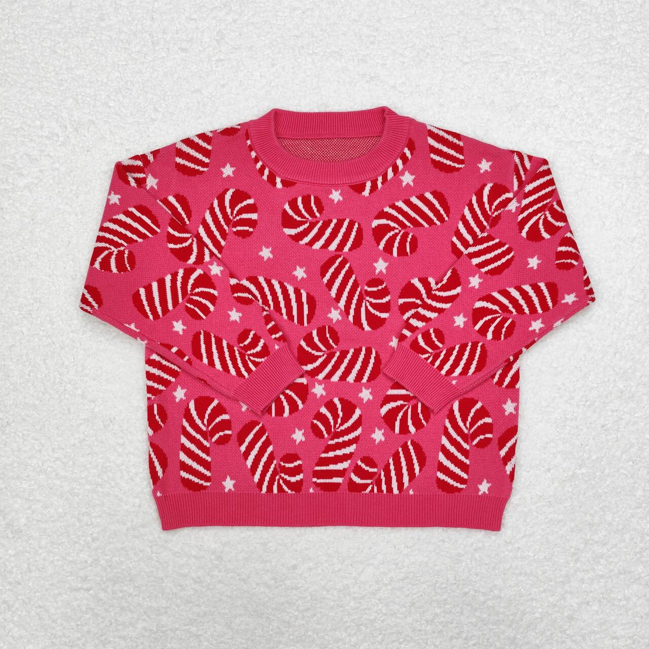 GT0665 Candy Cane Stars Girls Christmas Long Sleeve Sweaters Top