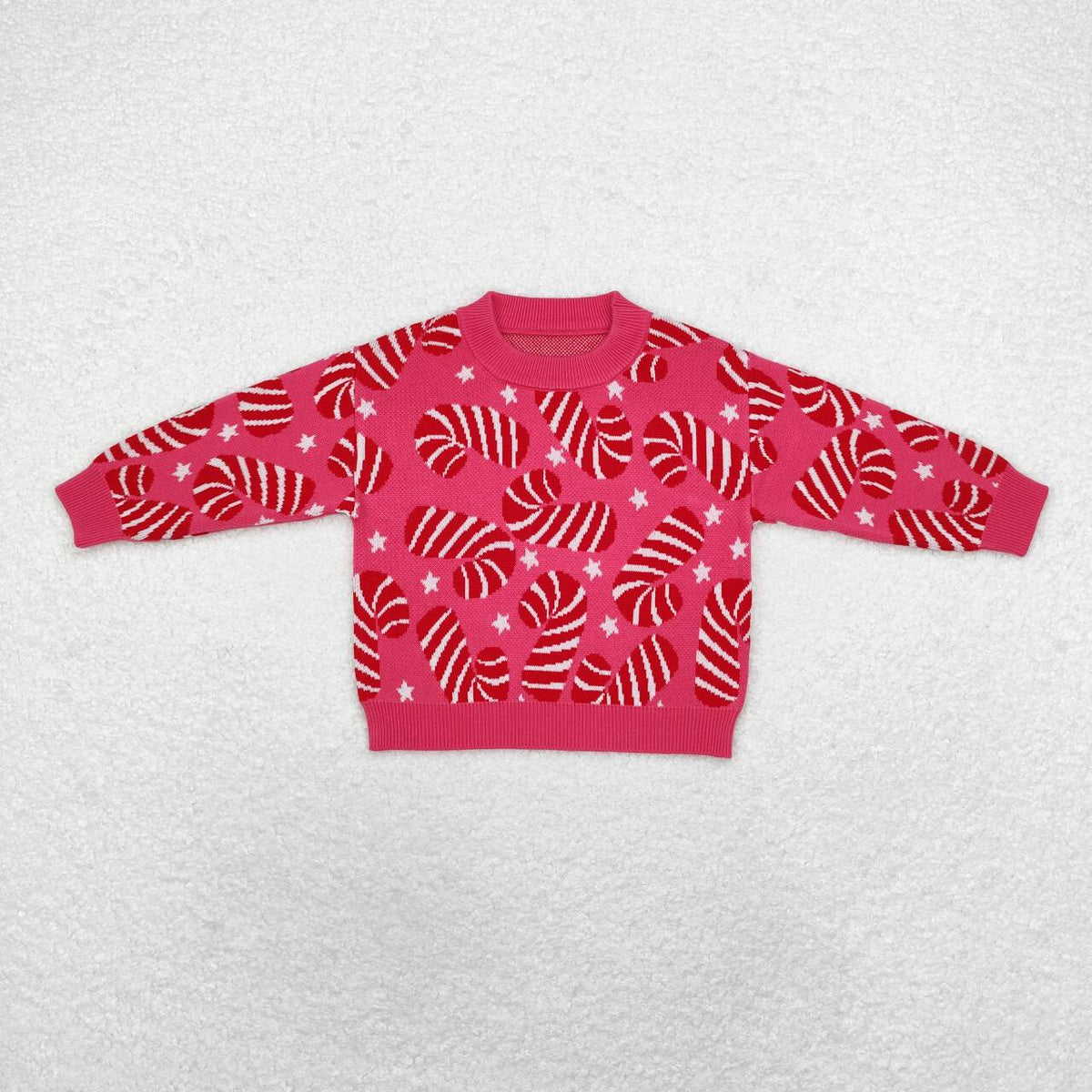 GT0665 Candy Cane Stars Girls Christmas Long Sleeve Sweaters Top