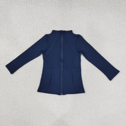 GT0677 Navy Color Girls Long Sleeve Zipper Yoga Jacket Top