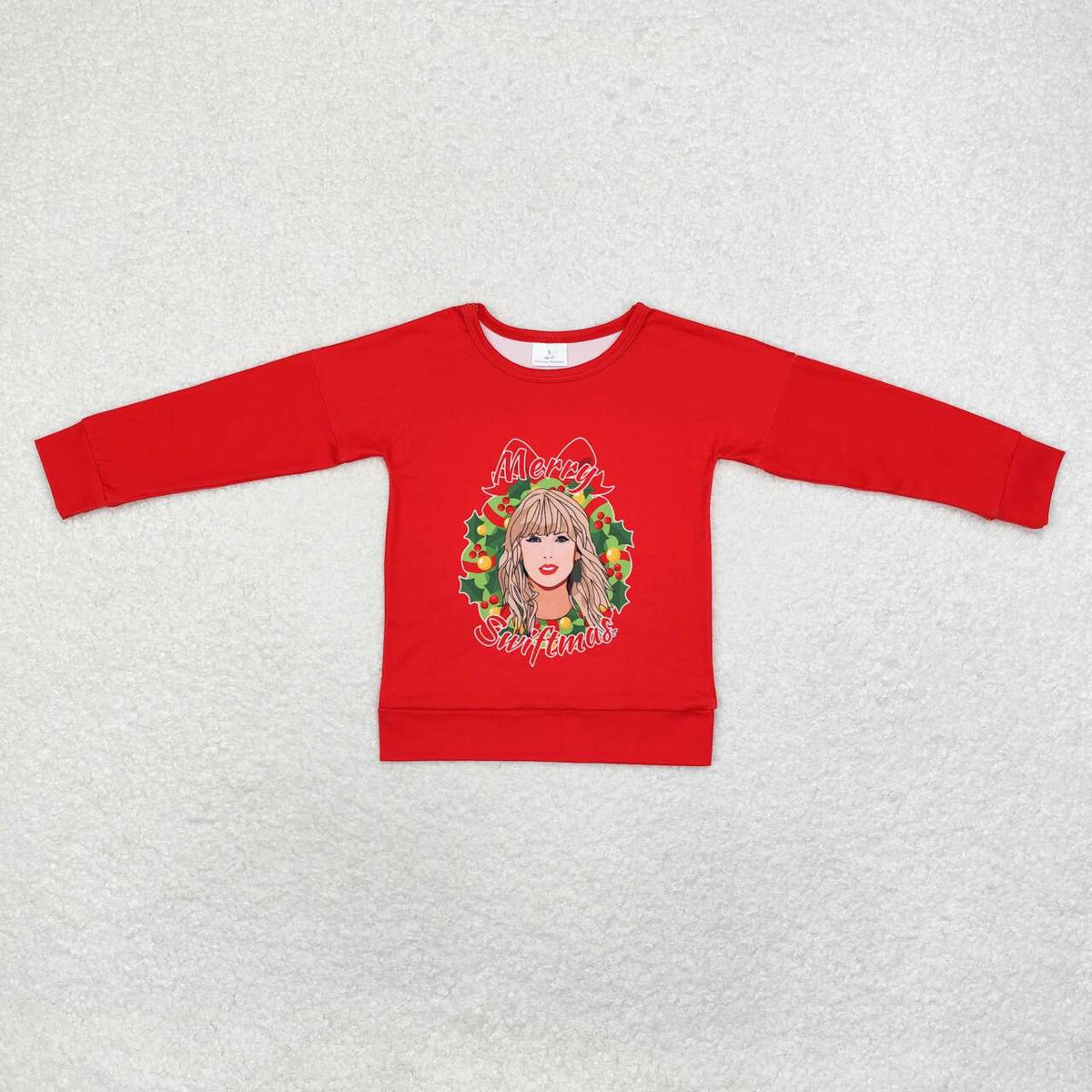 GT0703 Singer Swiftie Holly Red Print Girls Merry Christmas Tee Shirts Top
