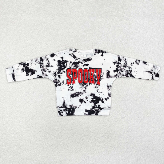 GT0718 SPOOKY Tie-dye Print Girls Halloween Long Sleeve Tee Shirts Top