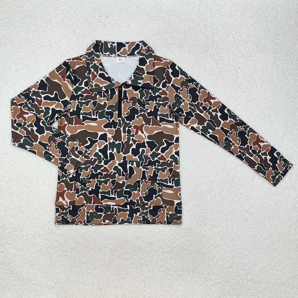 8 Colors Adult Women Camouflage Long Sleeve Tee Shirts Zip Pullovers Tops
