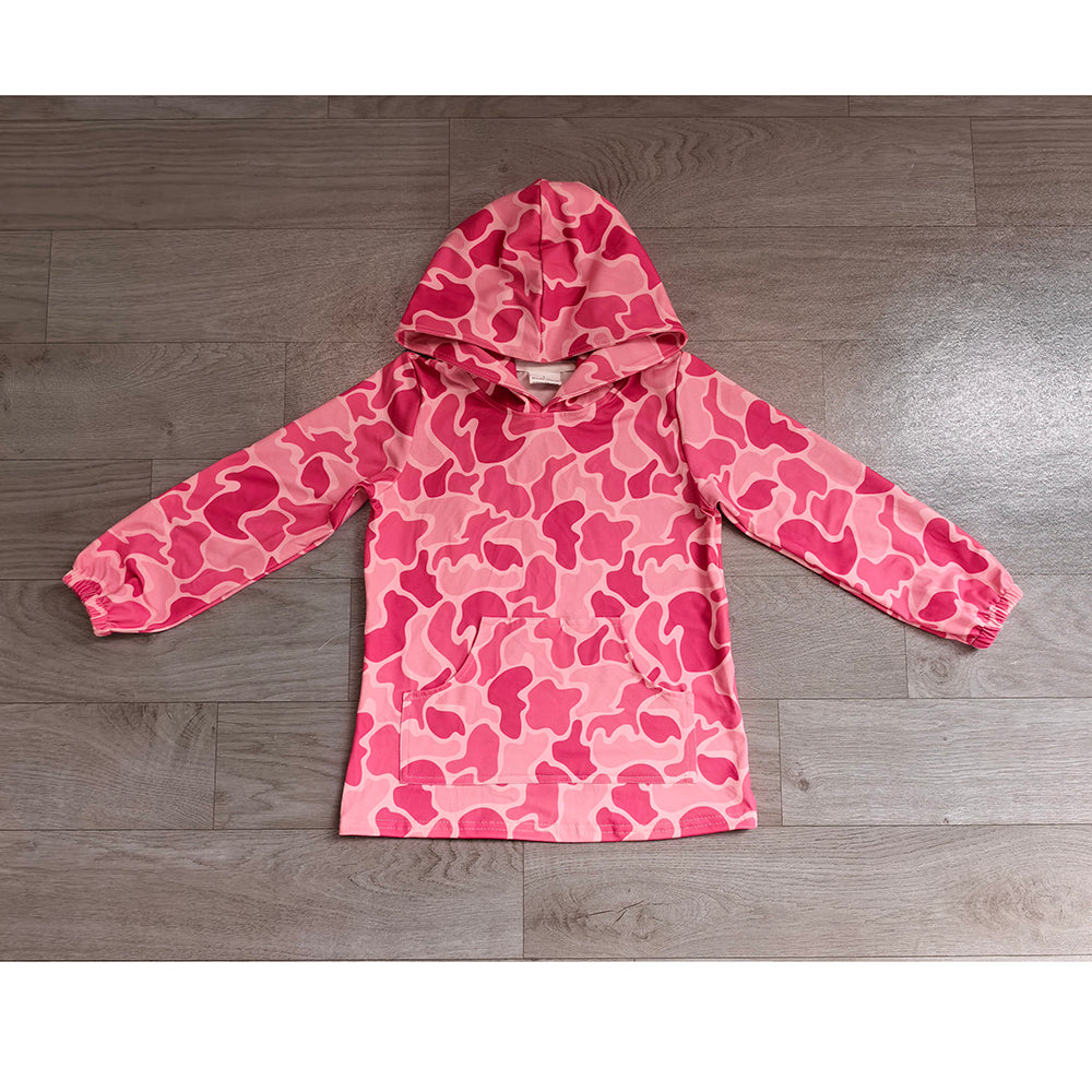 GT0866 Preorder Pink Camo Print Girls Pocket Hoodie Top