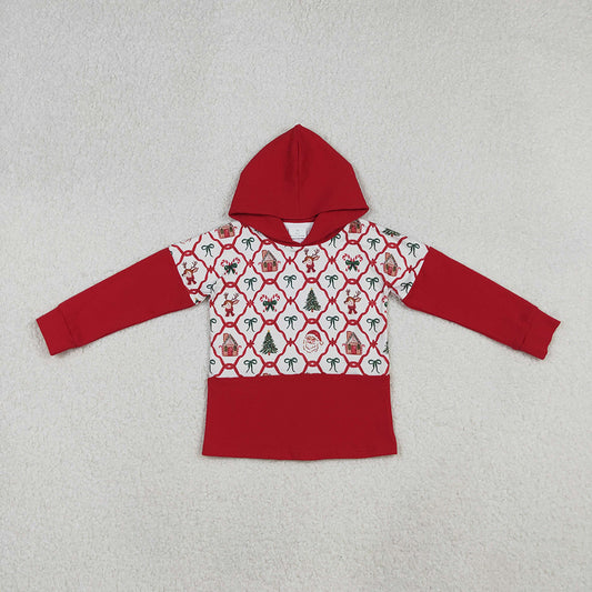 GT1042 Santa Candy Cane Bows Print Girls Christmas Hoodie Top