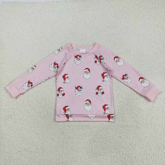 GT1111 Santa Pink Print Girls Christmas Tee Shirts Top