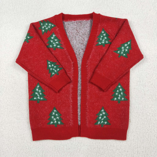 GT1114 Tree Red Girls Christmas Long Sleeve Sweaters Cardigans