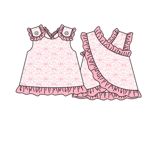 3.28 Pink Vintage Floral Bow Ruffle Sleeveless Top for Girls Preorder