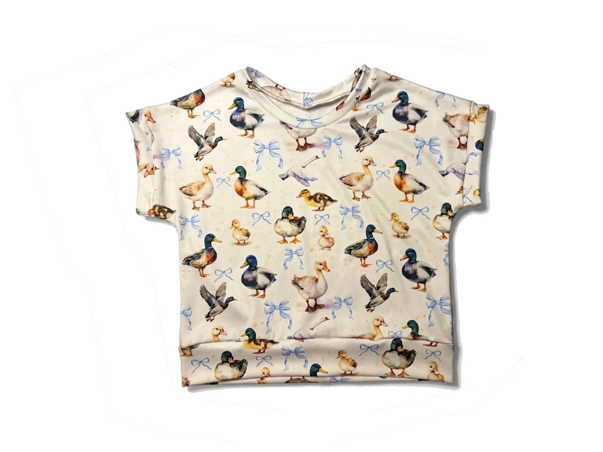 3.30  Vintage Duck & Bow Print Children's T-Shirt | Farm Animal Kids Everyday Wear Preorder