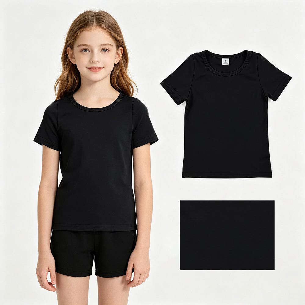 GT1629 Black Kids Active Yoga T-shirts Short Sleeve Top