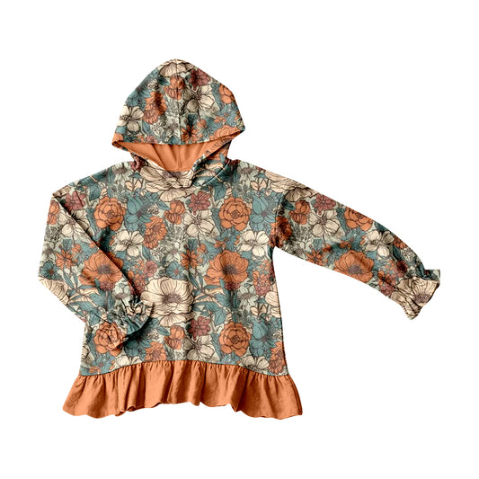 4.20 Girls Vintage Floral Hoodie - Toddler Ruffle Hem Fall Hooded Top Preorder