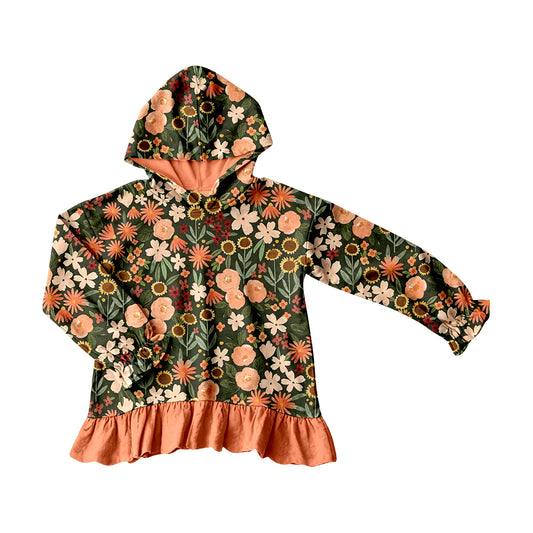 4.20 Girls Green Sunflower Floral Hoodie - Toddler Ruffle Hem Hooded Top Preorder
