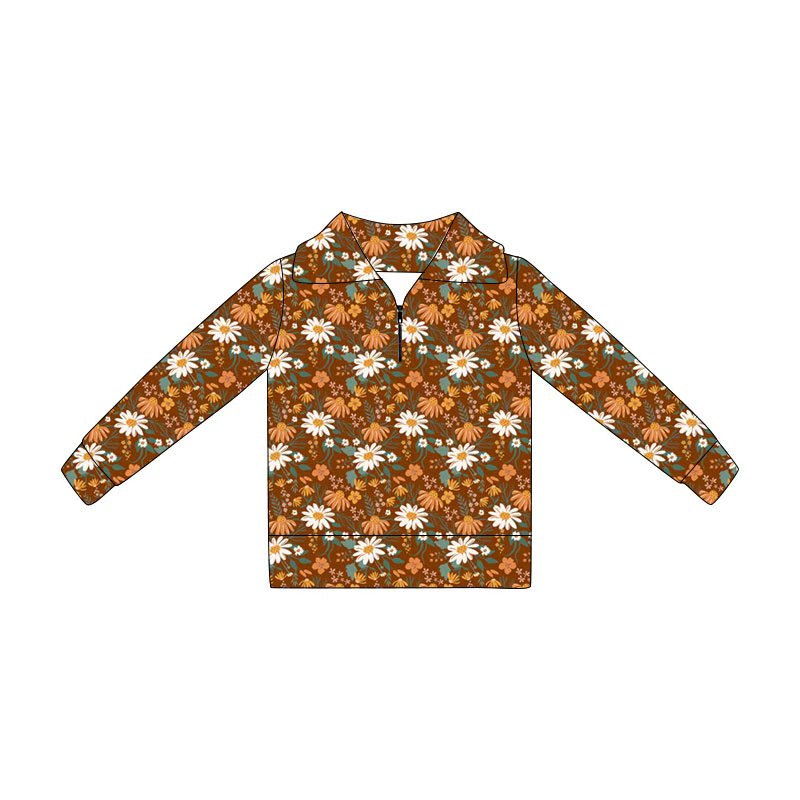 4.21 GT1650 Toddler Flowers Zipper Girls Long Sleeve Pullover Top Preorder