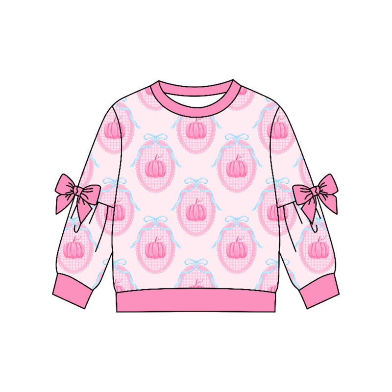 4.22 GT1657 Preorder Pumpkin Bows Pink Girls Fall Tee Shirts Top