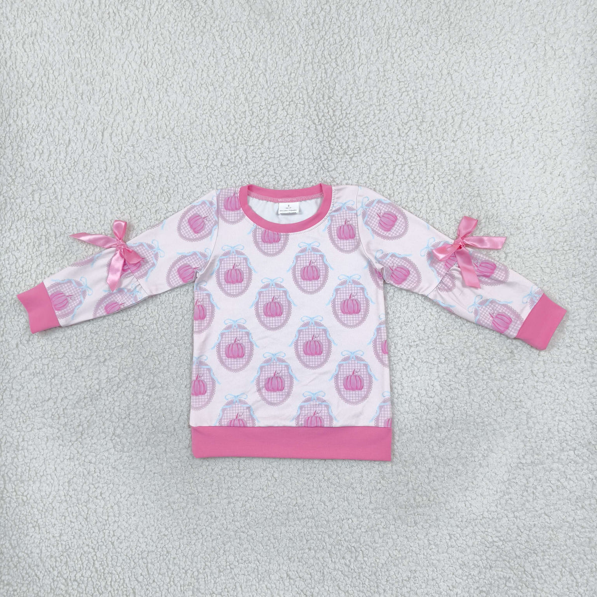 Sibling Kids Girls Pumpkin Print Bow Long Sleeve Top