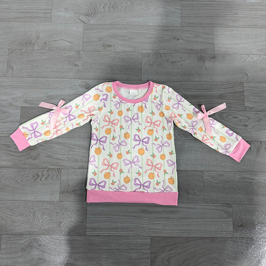 4.22 GT1658 Preorder Pumpkin Bows Plaid Girls Fall Tee Shirts Top