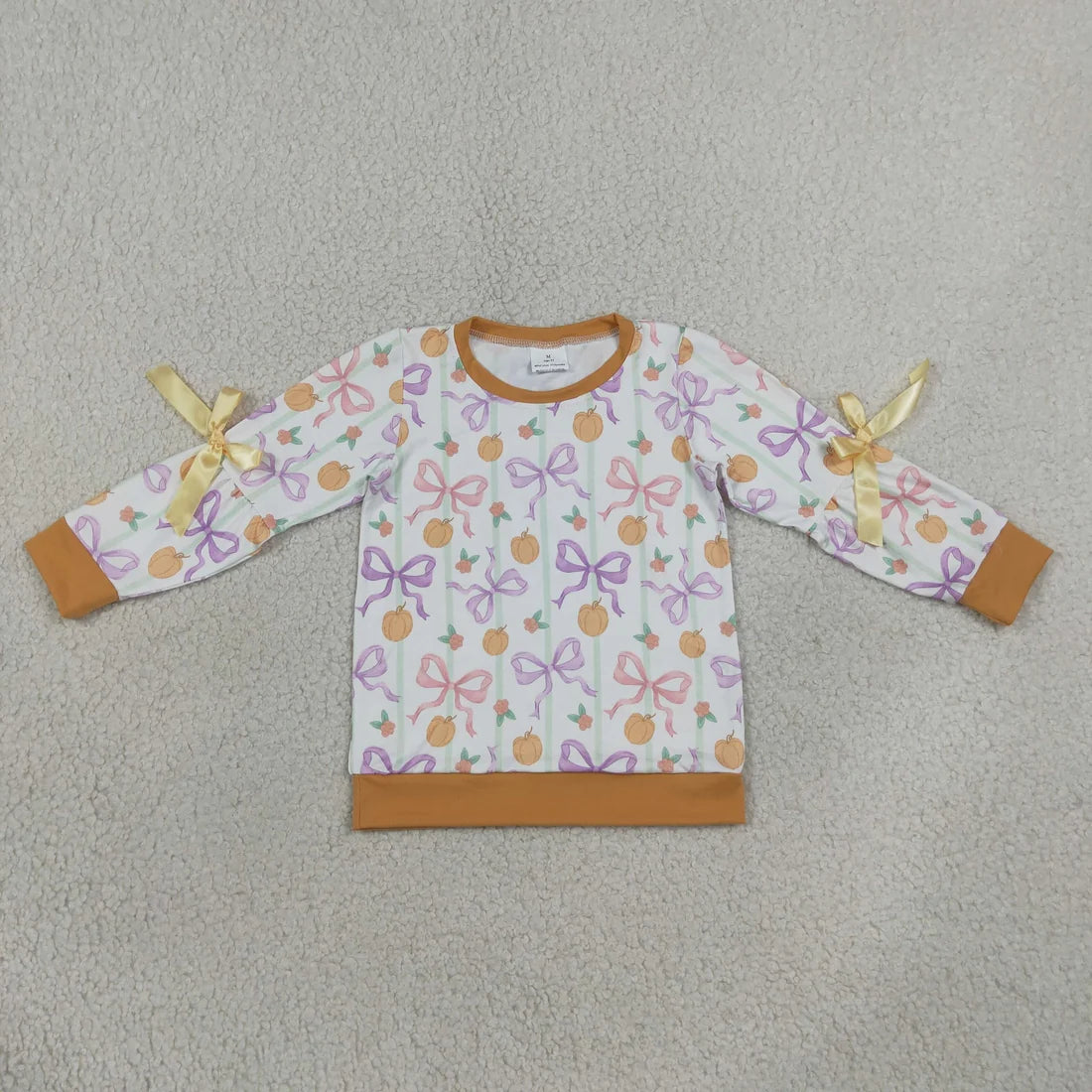 Sibling Baby Girls Flower Pumpkin Long Sleeve Fall T-shirt Top with Bow
