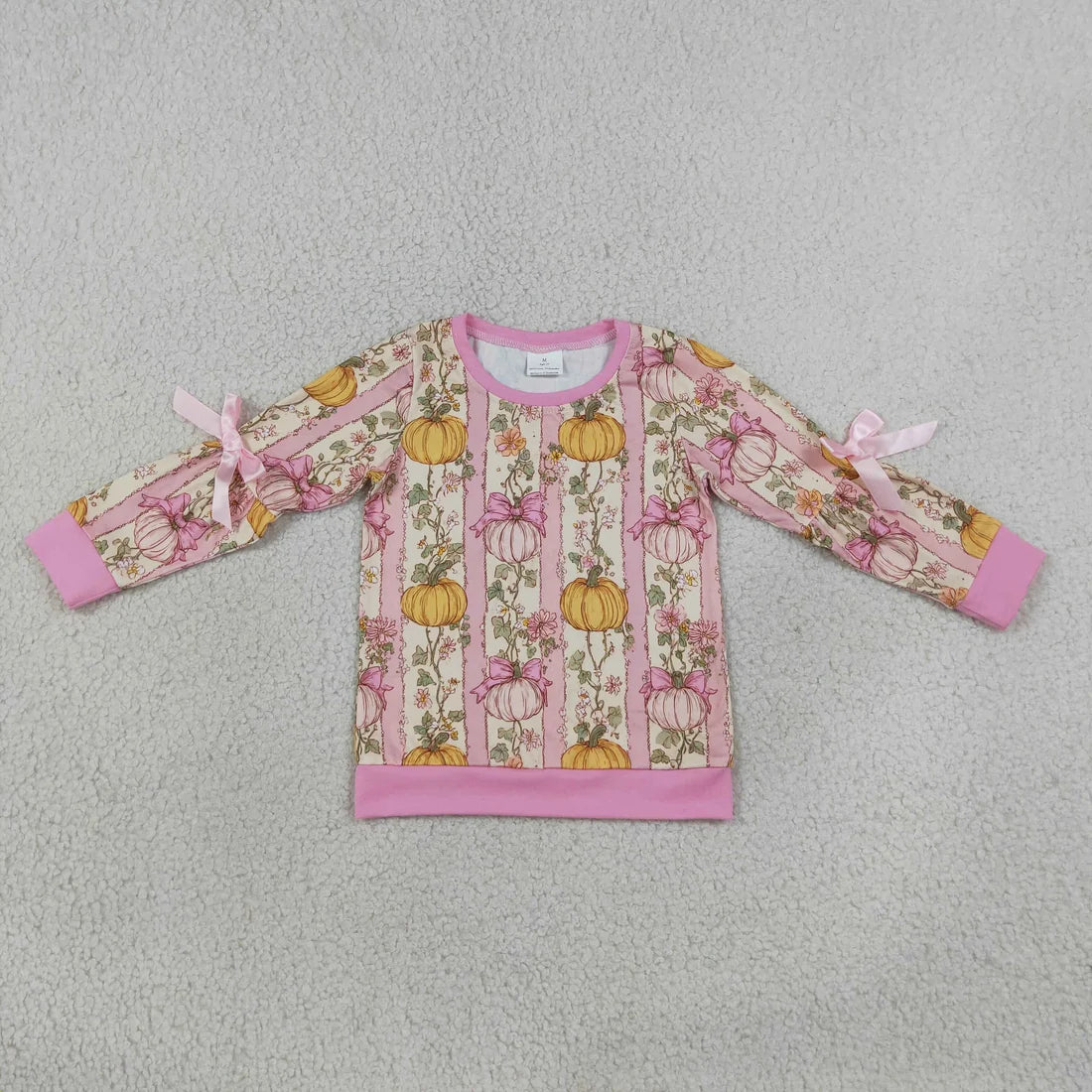 Sibling Baby Girls Flower Pumpkin Long Sleeve Fall T-shirt Top with Bow