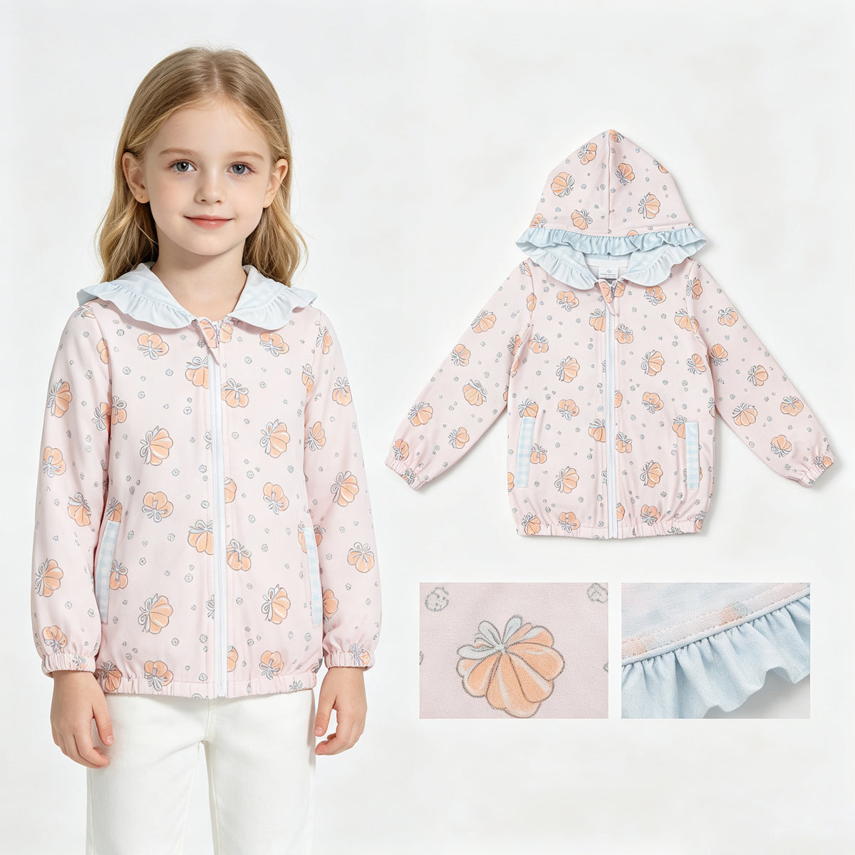 GT1660 Pumpkin Pink Girls Full Zipper Hoodie Jacket Top