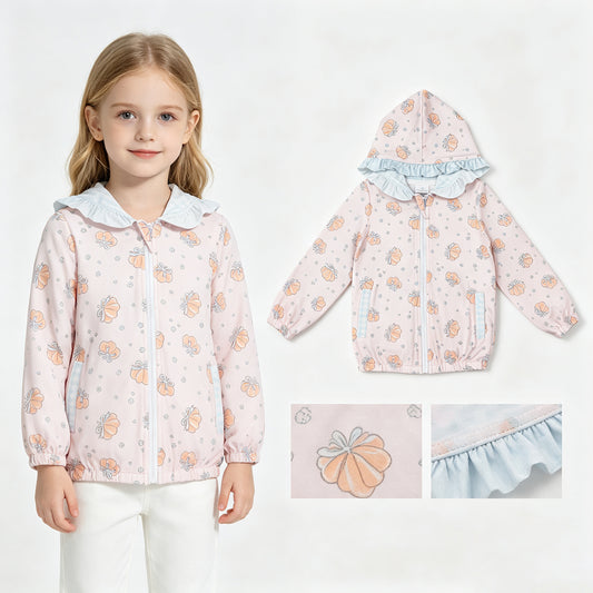 GT1660 Pumpkin Pink Girls Full Zipper Hoodie Jacket Top